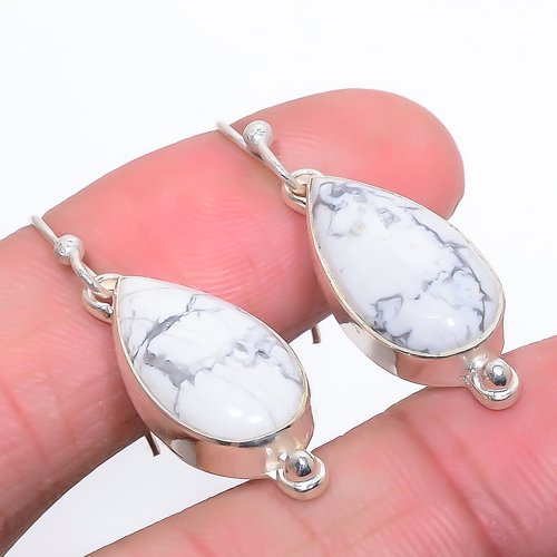 American Howlite 925 Sterling Silver Earring Handmade Jewelry 1.6" T99