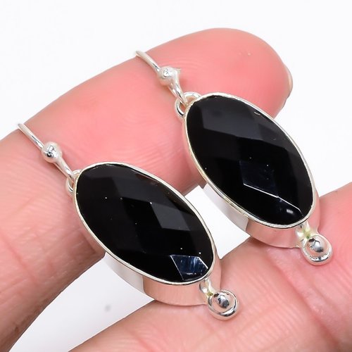 Brazilian Black Onyx 925 Sterling Silver Jewelry Earring, Drop Dangle Earring, Gift For Her, Oval Earring, Black Earring, Silver Jewelry Earring