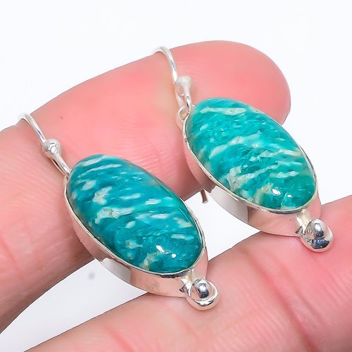 African Amazonite Solid 925 Sterling Silver Jewelry Earring, Drop Dangle Earring, Gift For Her, Oval Earring, Green Earring, Silver Jewelry Earring