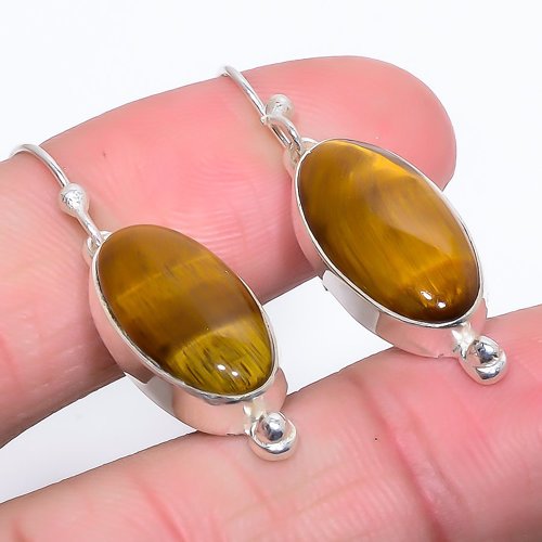 Tiger'S Eye 925 Sterling Silver Jewelry Earring, Drop Dangle Earring, Gift For Her, Oval Earring, Yellow Earring, Silver Jewelry Earring