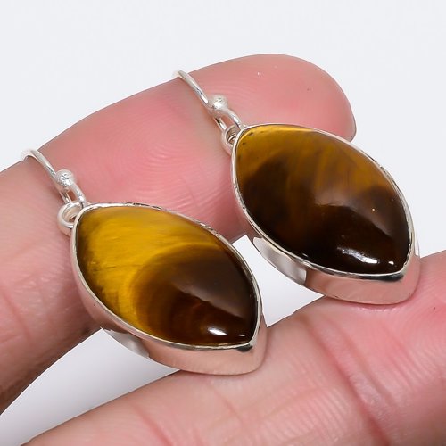 Thai Tiger'S Eye 925 Sterling Silver Jewelry Earring, Drop Dangle Earring, Gift For Her, Marquise Earring, Yellow Earring, Silver Jewelry Earring