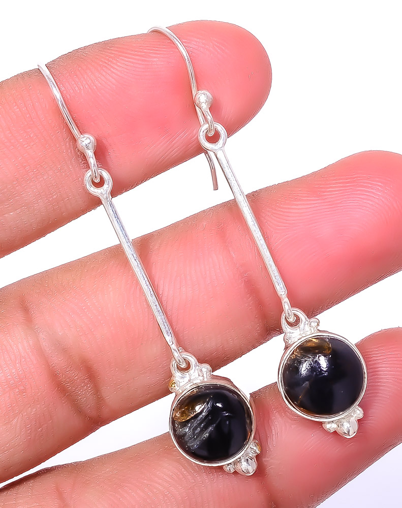 Copper Black Turquoise 925 Sterling Silver Earring, Drop Dangle Earring, Gift For Her, Round Earring, Black Earring, Silver Jewelry Earring