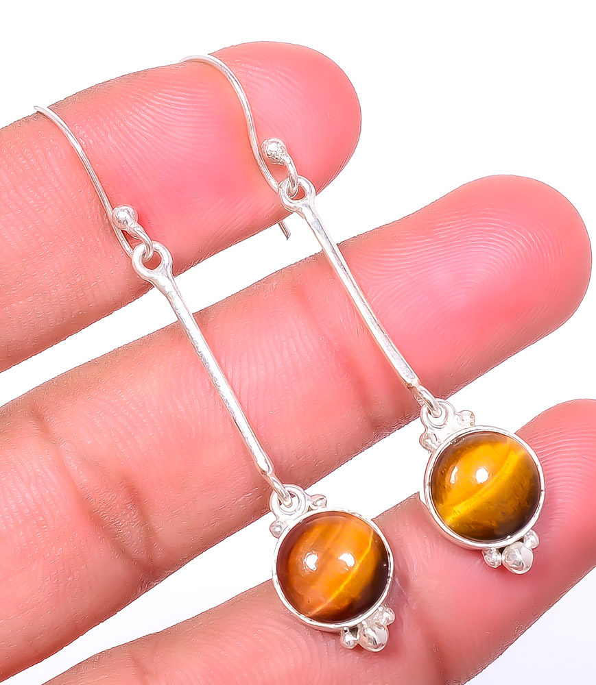 Yellow Tiger Eye 925 Sterling Silver Earring, Drop Dangle Earring, Gift For Her, Round Earring, Yellow Earring, Silver Jewelry Earring