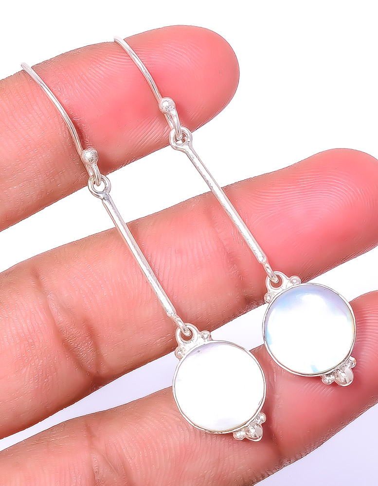 Mother Of Pearl 925 Sterling Silver Earring, Drop Dangle Earring, Gift For Her, Round Earring, White Earring, Silver Jewelry Earring