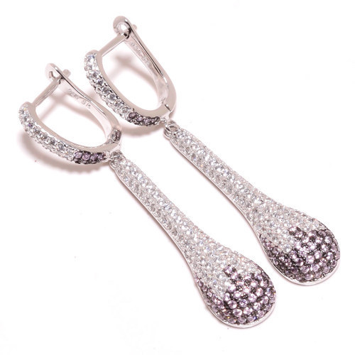 Pink Topaz & White Topaz 925 Sterling Silver Jewelry Earring, Drop Dangle Earring, Gift For Her, Round Earring, Pink Earring, Silver Jewelry Earring