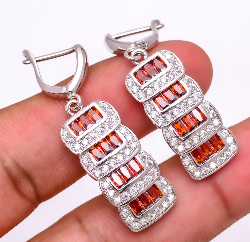 Garnet & White Topaz 925 Sterling Silver Earring 1.64" E6217-136