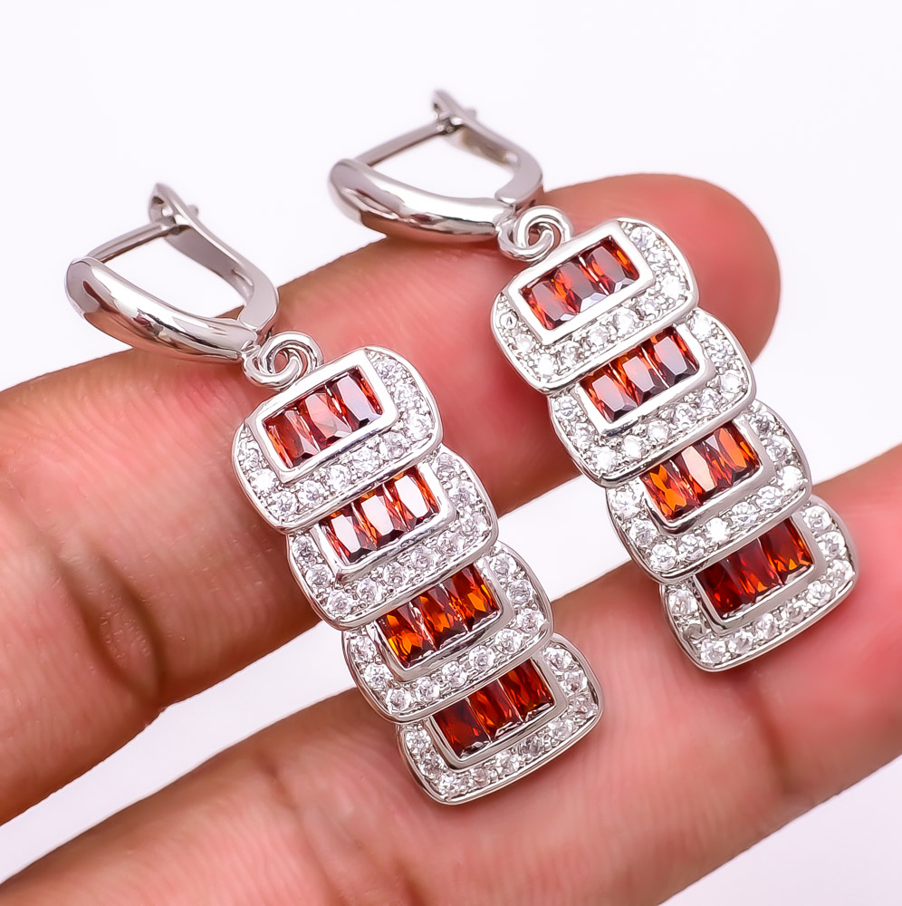 Garnet & White Topaz 925 Sterling Silver Earring 1.64" E6217-137