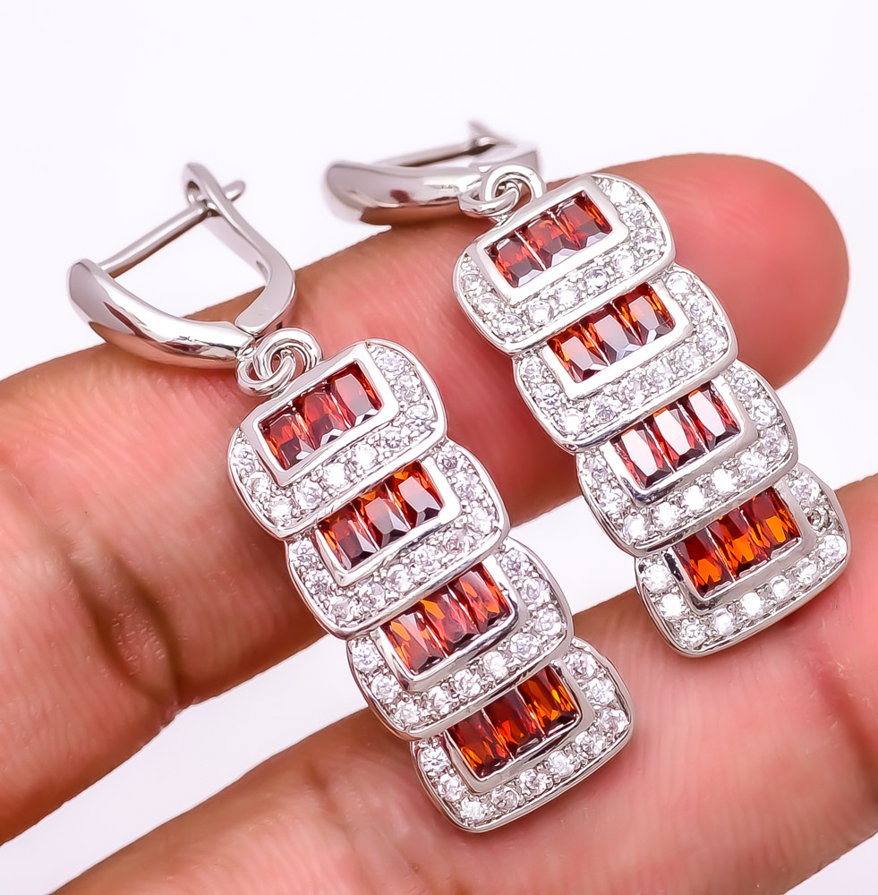 Garnet & White Topaz 925 Sterling Silver Earring 1.64" E6217-139
