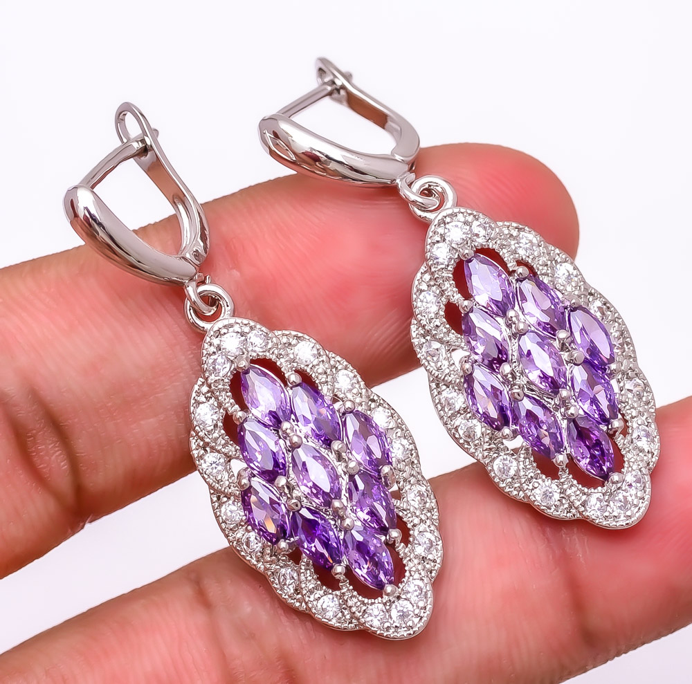 Amethyst & White Topaz 925 Sterling Silver Earring 1.72" E6217-143