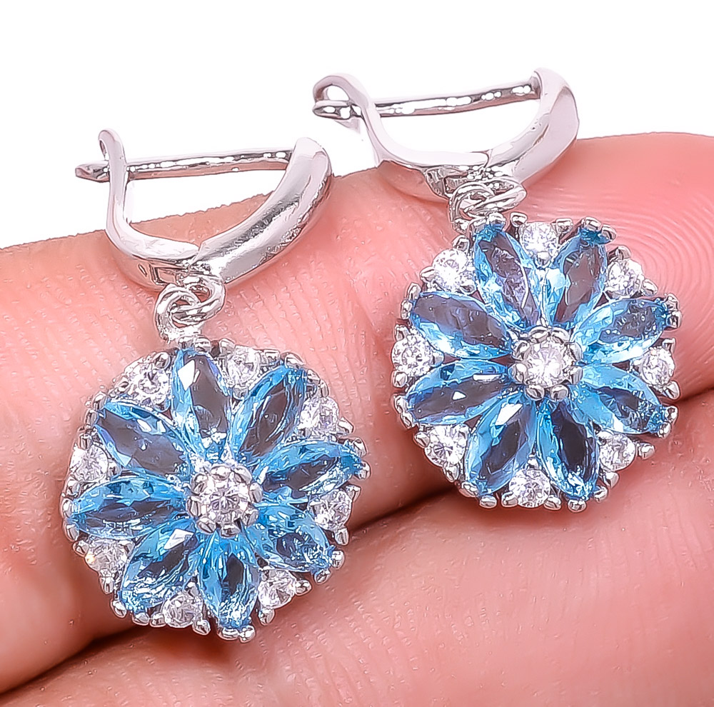 Blue Topaz White Gold Plated 925 Silver Earring 1.17" E6217-164