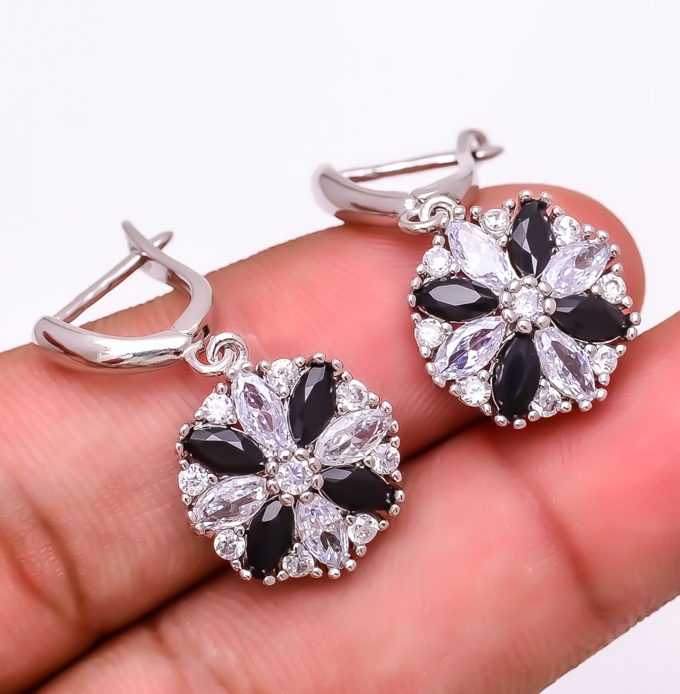 Black Onyx 925 Sterling Silver Earring 1.17" E6217-178