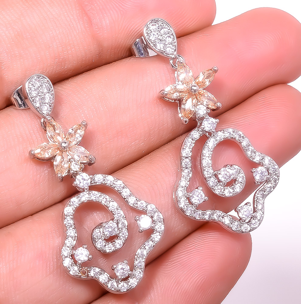 Morganite Quartz & Topaz 925 Sterling Silver Earring 1.64" E6217-227