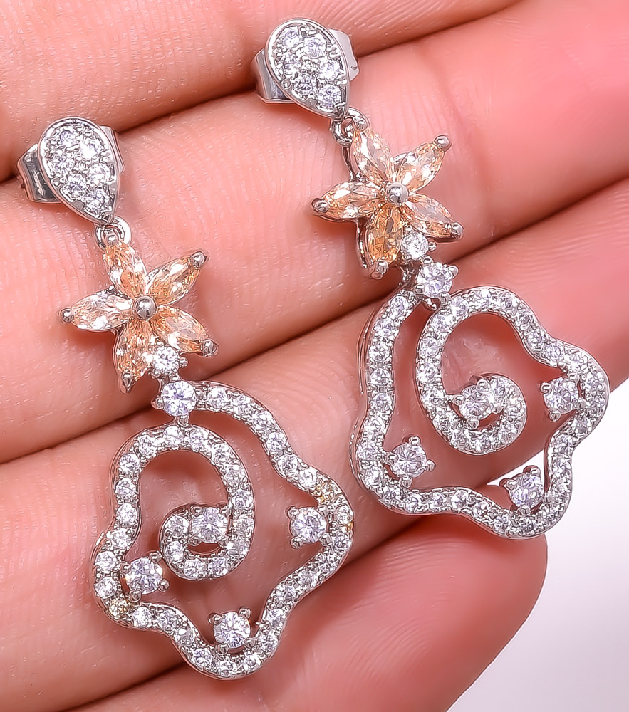 Morganite Quartz & Topaz 925 Sterling Silver Earring 1.64" E6217-230