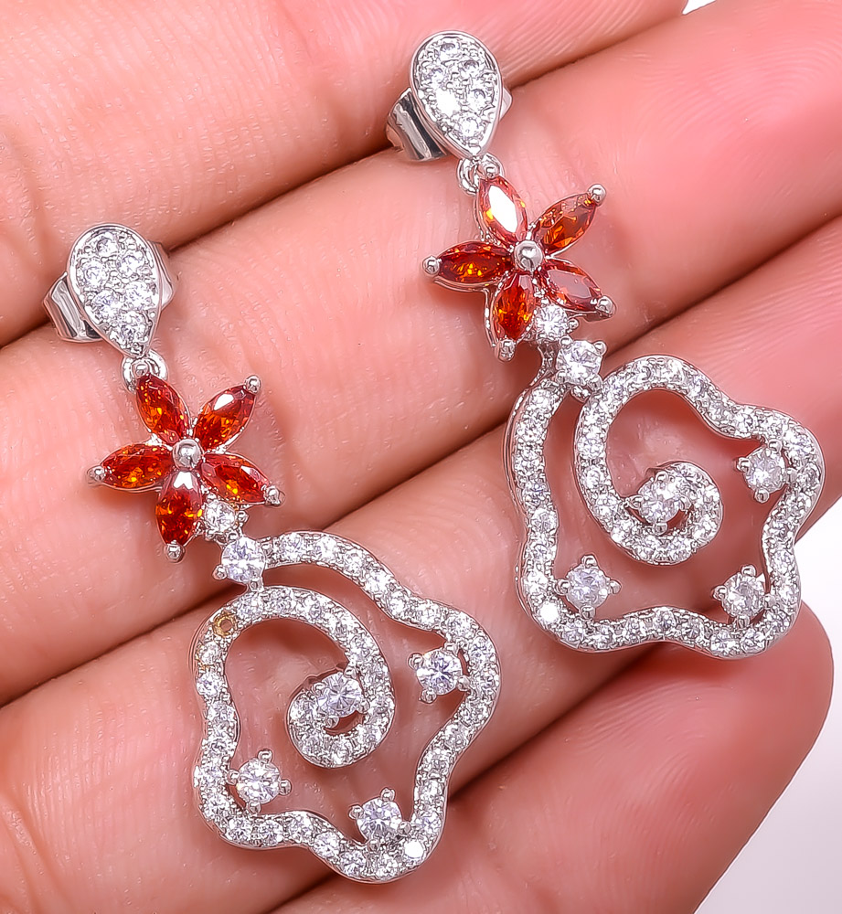 Garnet & White Topaz 925 Sterling Silver Earring 1.64" E6217-231