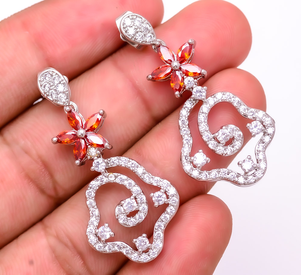 Garnet & White Topaz 925 Sterling Silver Earring 1.64" E6217-232