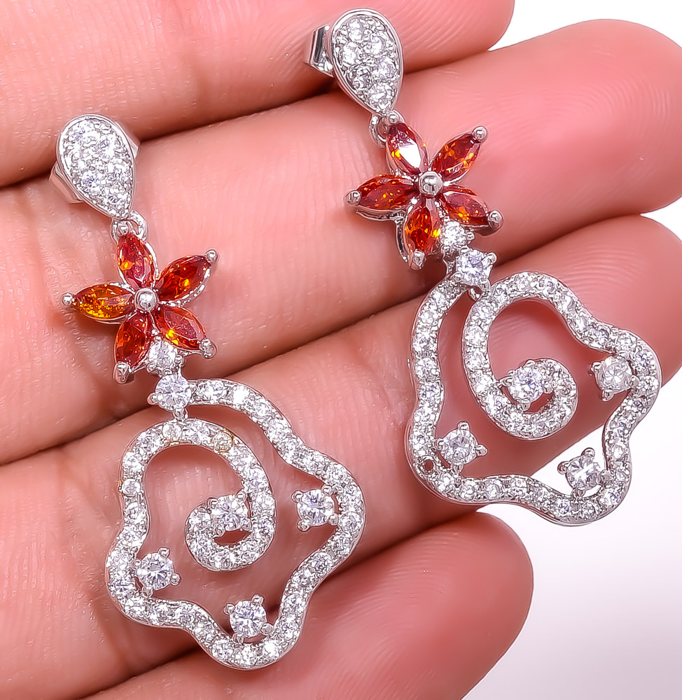 Garnet & White Topaz 925 Sterling Silver Earring 1.64" E6217-233