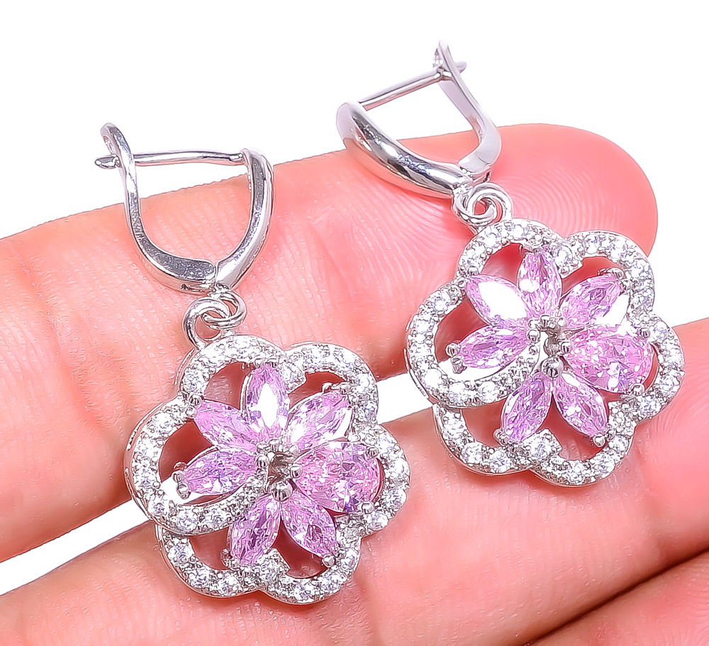 Pink Sapphire (Simulated) 925 Sterling Silver Earring 1.44" E17-26