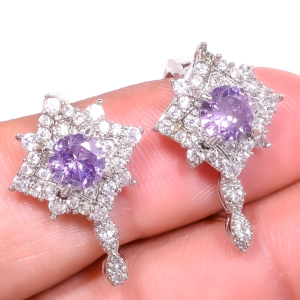 Amethyst & White Topaz 925 Sterling Silver Earring 0.98" E6217-294