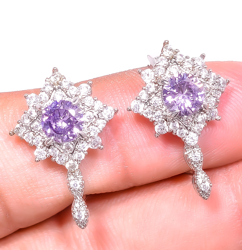 Amethyst & White Topaz 925 Sterling Silver Earring 0.98" E6217-295