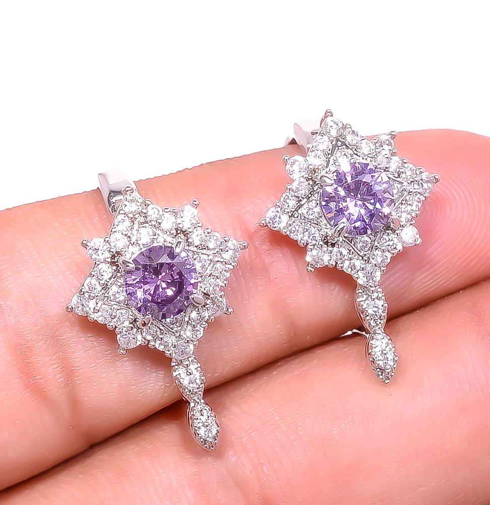 Amethyst & White Topaz 925 Sterling Silver Earring 0.98" E6217-296
