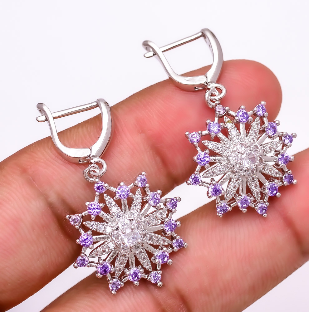 Amethyst & White Topaz 925 Sterling Silver Earring 1.37" E6217-385
