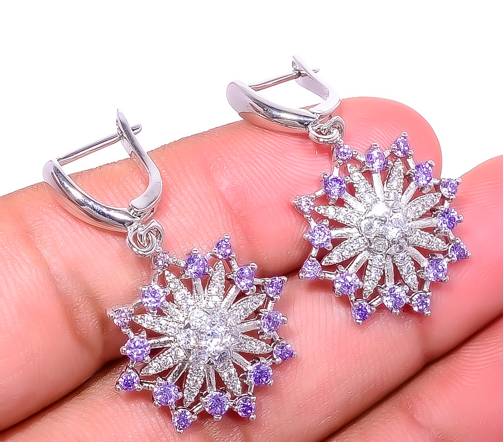 Amethyst & White Topaz 925 Sterling Silver Earring 1.37" E6217-387