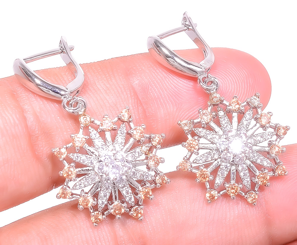 Morganite Quartz & Topaz 925 Sterling Silver Earring 1.37" E6217-389