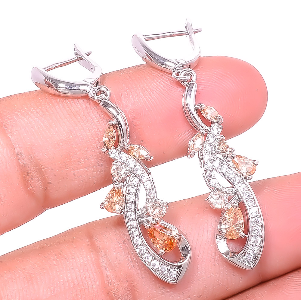 Morganite Quartz & Topaz 925 Sterling Silver Earring 1.87" E6217-392
