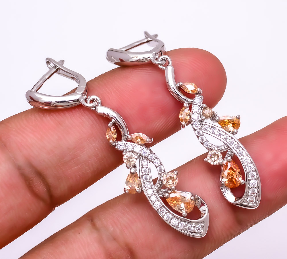 Morganite Quartz & Topaz 925 Sterling Silver Earring 1.87" E6217-393
