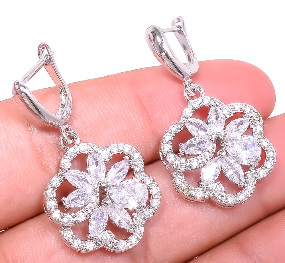 White Topaz White Gold Plated 925 Sterling Silver Earring 1.44" E-39
