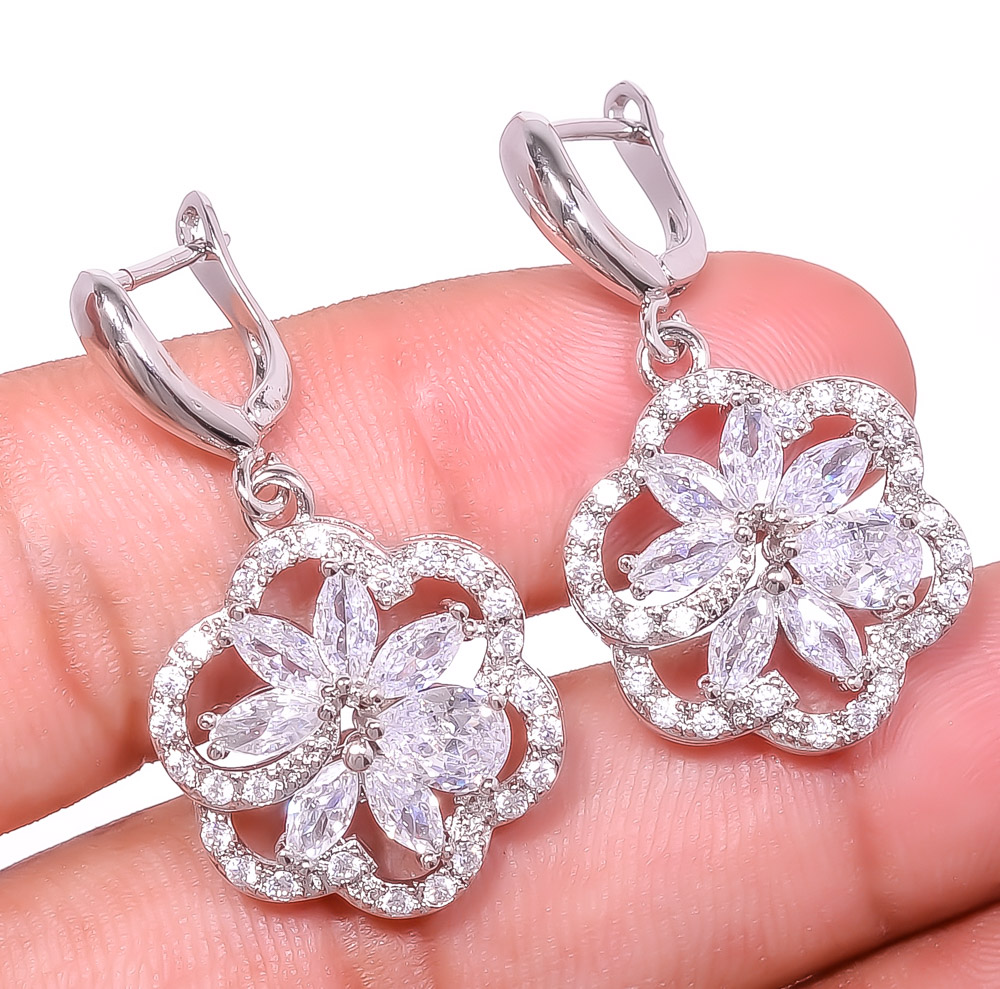 White Topaz White Gold Plated 925 Sterling Silver Earring 1.44" E-40