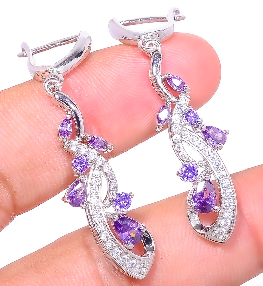 Amethyst & White Topaz 925 Sterling Silver Earring 1.87" E6217-412