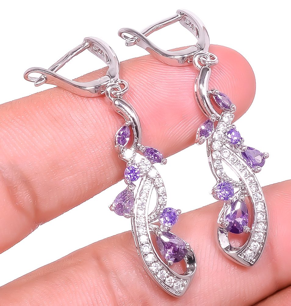 Amethyst & White Topaz 925 Sterling Silver Earring 1.87" E6217-414