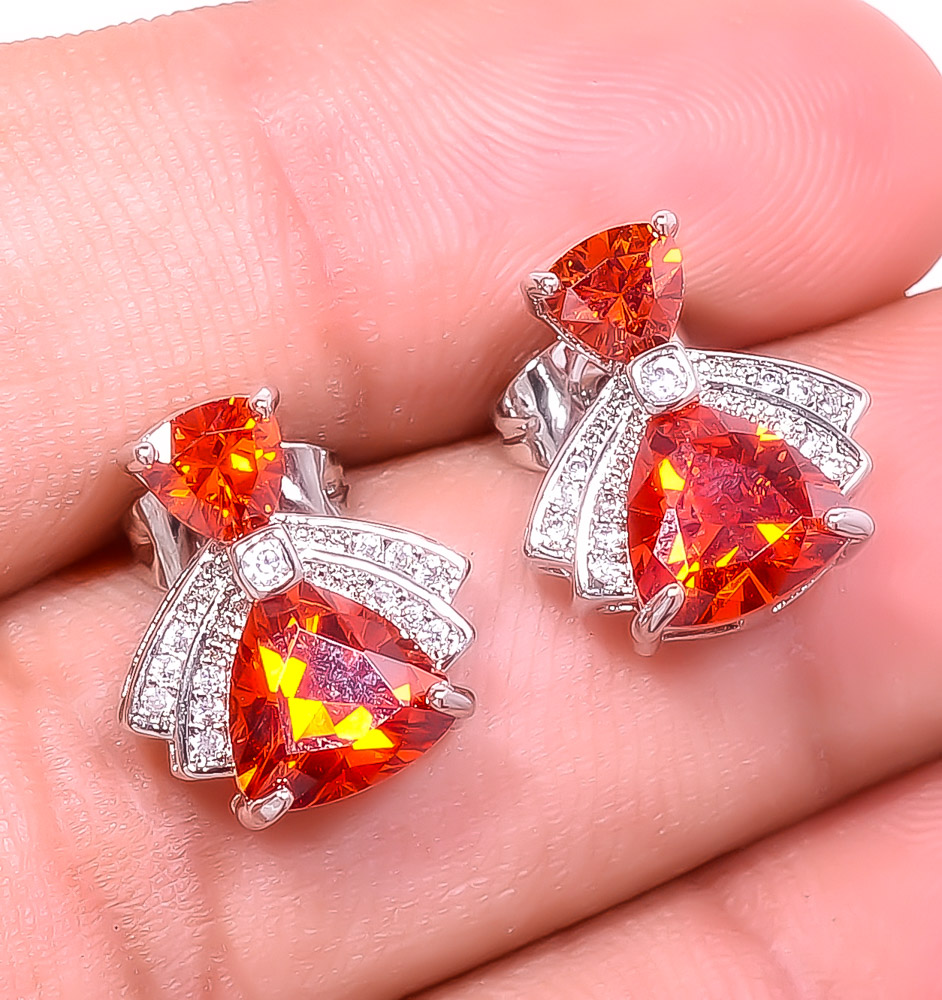 Garnet & White Topaz 925 Sterling Silver Earring 0.59" E6217-443