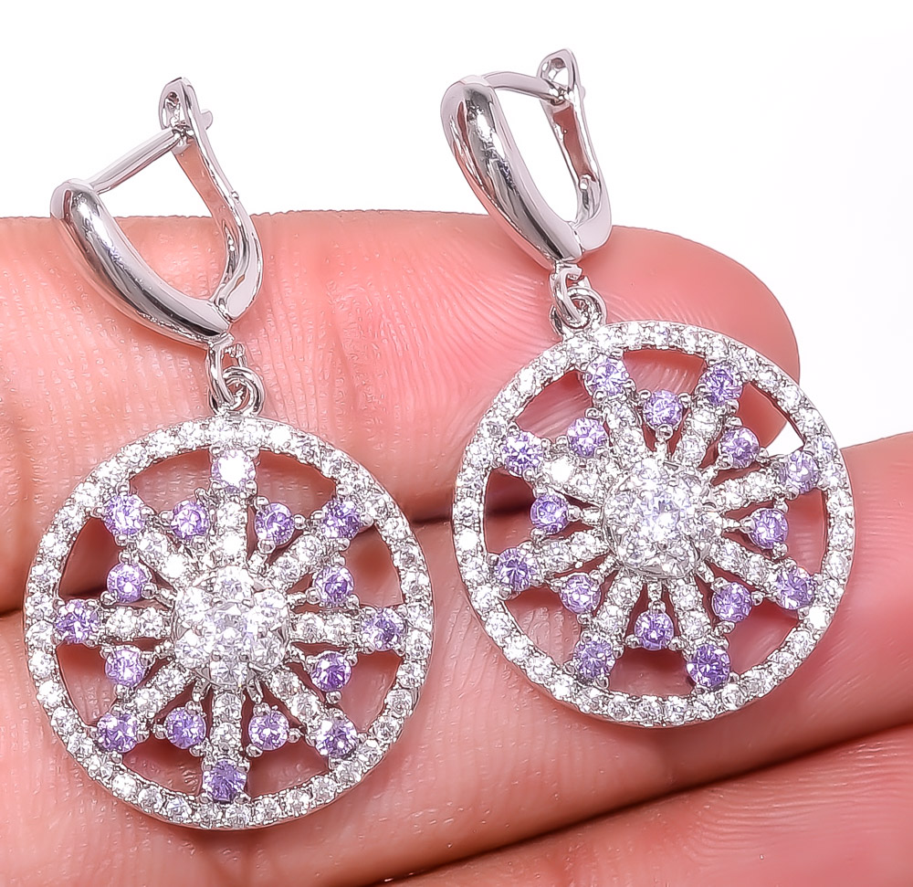 Amethyst & White Topaz 925 Sterling Silver Earring 1.37" E6217-460