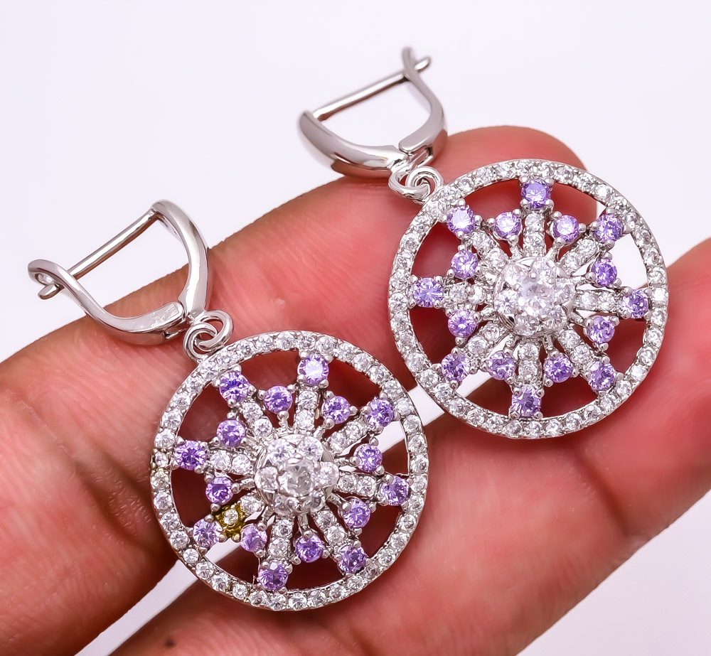 Amethyst & White Topaz 925 Sterling Silver Earring 1.37" E6217-461