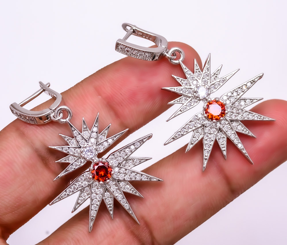 Garnet & White Topaz 925 Sterling Silver Earring 1.95" E6217-467