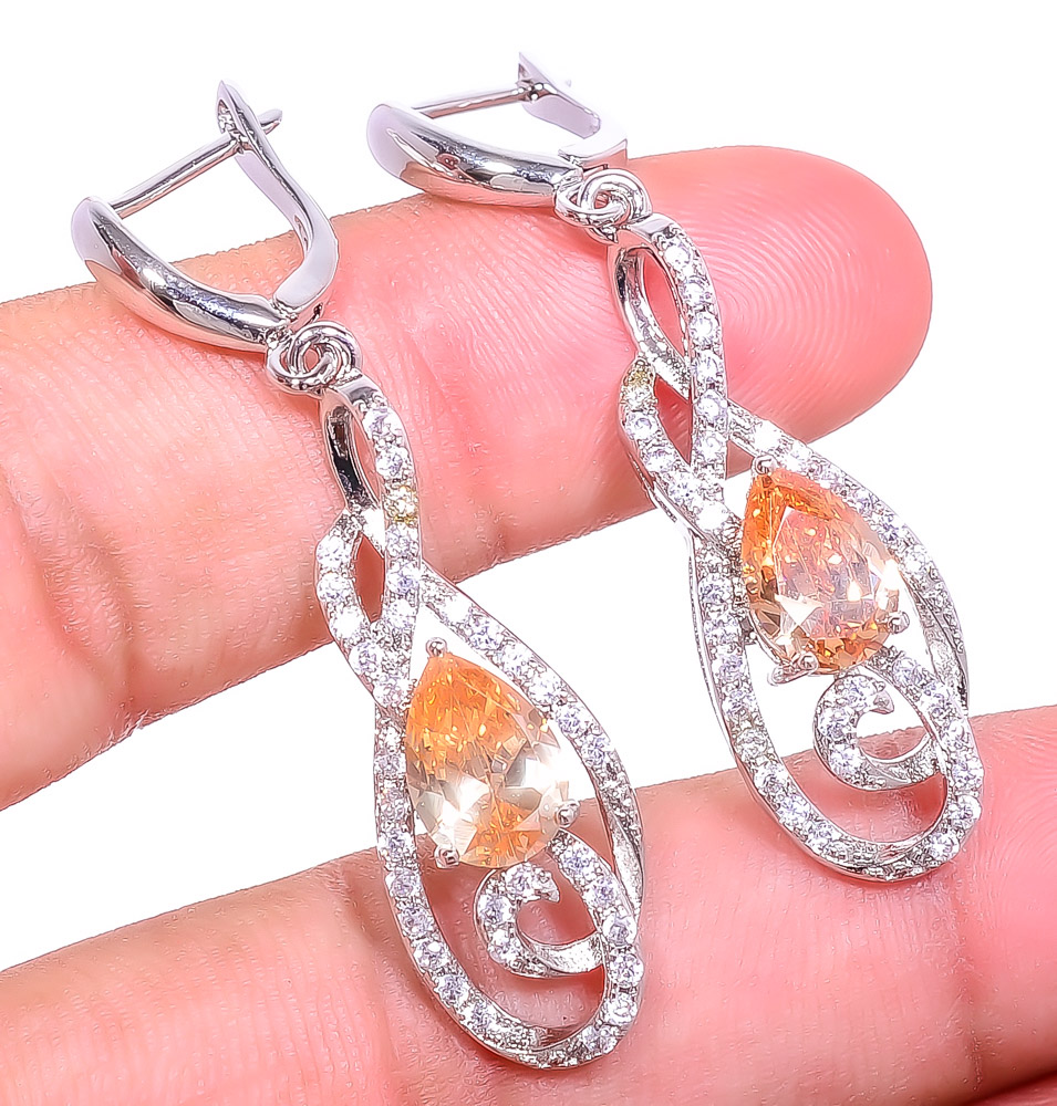 Morganite Quartz & Topaz 925 Sterling Silver Earring 1.95" E6217-477