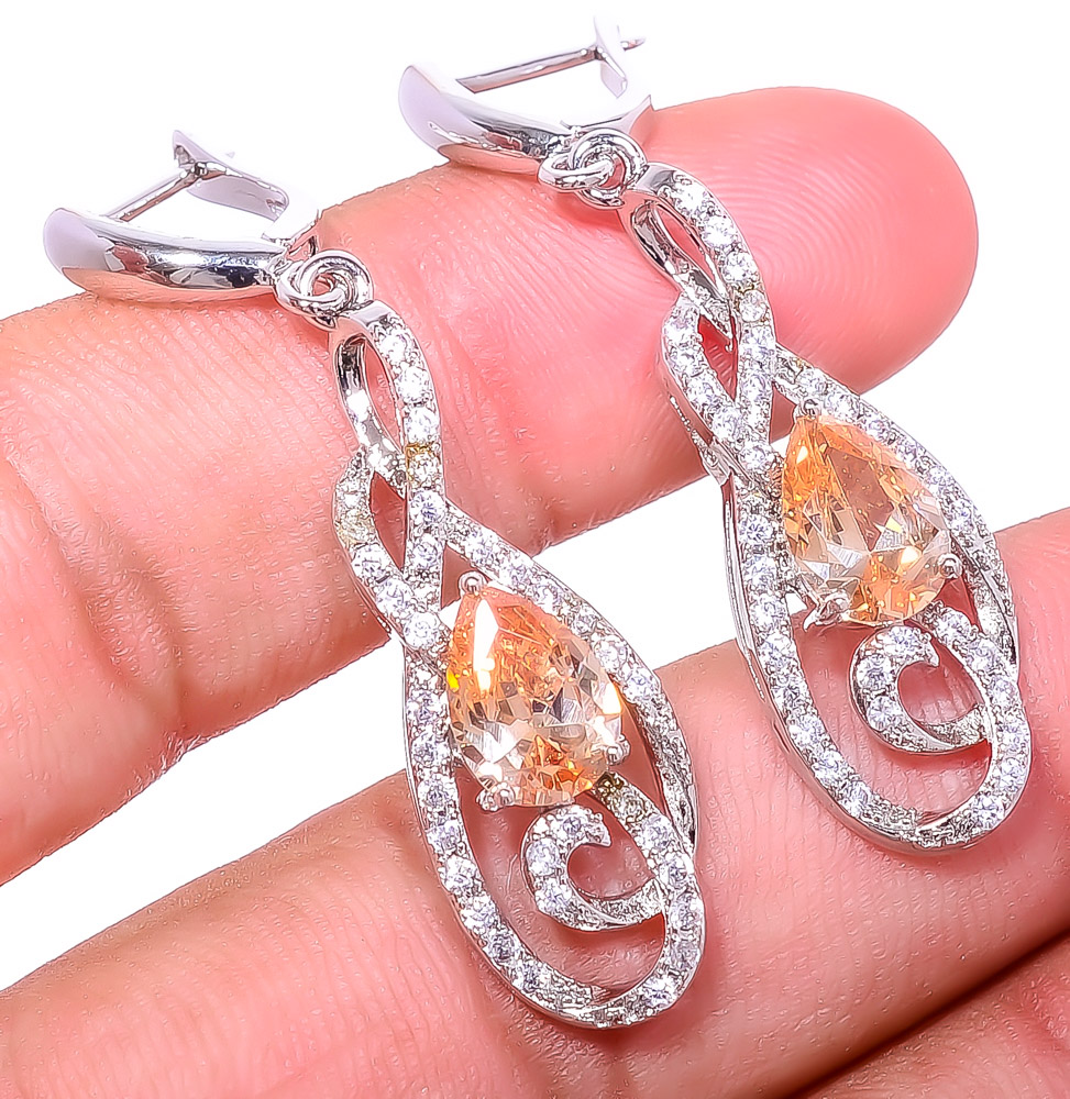 Morganite Quartz & Topaz 925 Sterling Silver Earring 1.95" E6217-480