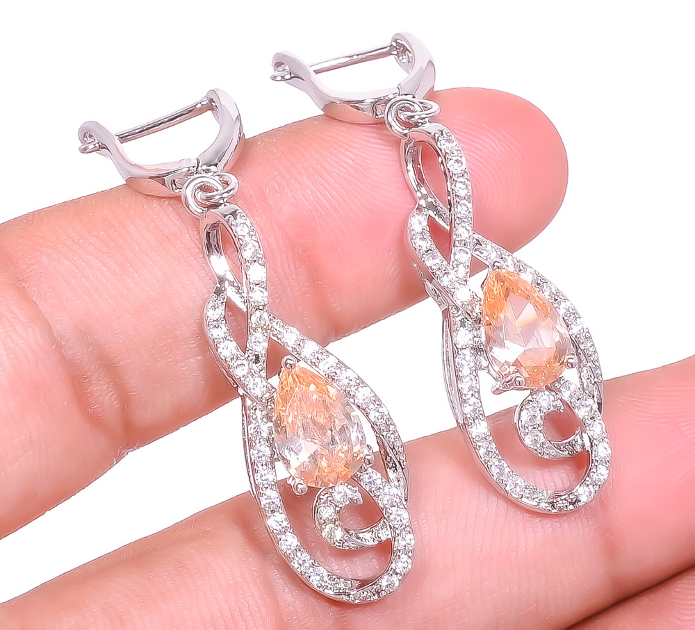 Morganite Quartz & Topaz 925 Sterling Silver Earring 1.95" E6217-481