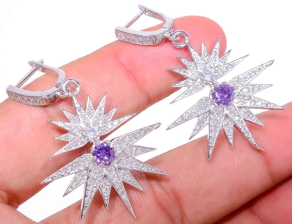 Amethyst & White Topaz 925 Sterling Silver Earring 0.66" E6217-502