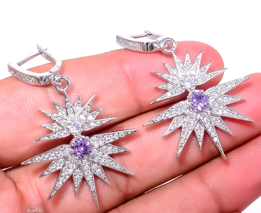 Amethyst & White Topaz 925 Sterling Silver Earring 0.66" E6217-503