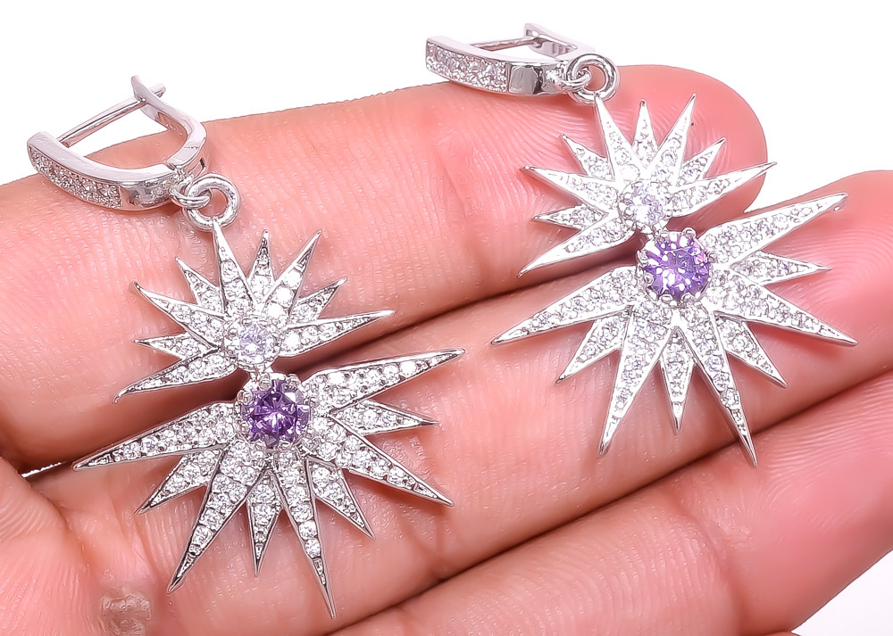 Amethyst & White Topaz 925 Sterling Silver Earring 0.66" E6217-506