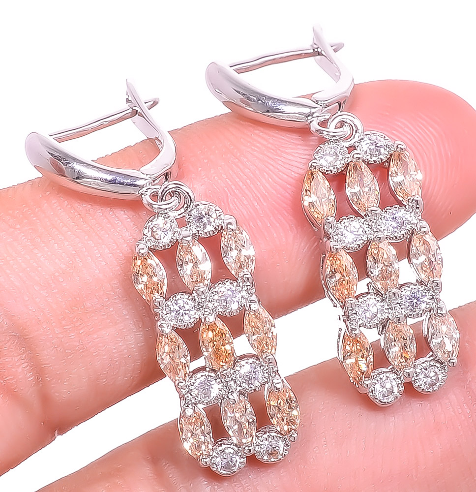 Morganite Quartz & Topaz 925 Sterling Silver Earring 1.56" E6217-61