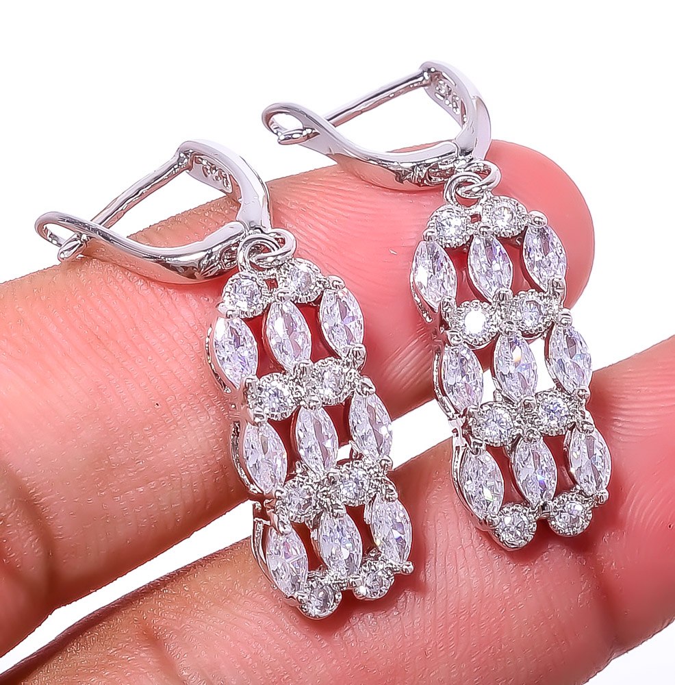 White Topaz White Gold Plated 925 Sterling Silver Earring 1.56" E-71