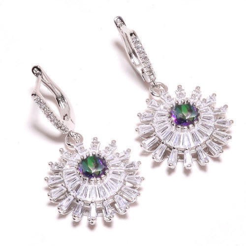Rainbow Mystic Topaz & Topaz 925 Sterling Silver Jewelry Earring, Drop Dangle Earring, Gift For Her, Round Earring, Black Earring, Silver Jewelry Earring