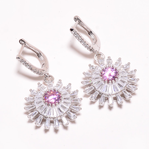 Pink Topaz & White Topaz 925 Sterling Silver Jewelry Earring, Drop Dangle Earring, Gift For Her, Round Earring, Pink Earring, Silver Jewelry Earring