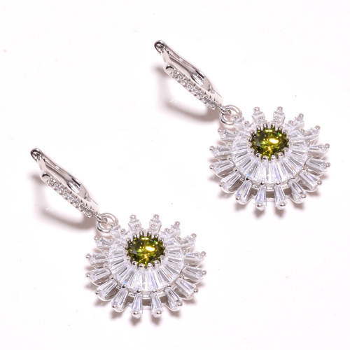 Peridot & White Topaz 925 Sterling Silver Jewelry Earring, Drop Dangle Earring, Gift For Her, Round Earring, Green Earring, Silver Jewelry Earring