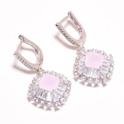 Madagascar Rose Quartz 925 Sterling Silver Jewelry Earring, Drop Dangle Earring, Gift For Her, Cushion Earring, Pink Earring, Silver Jewelry Earring
