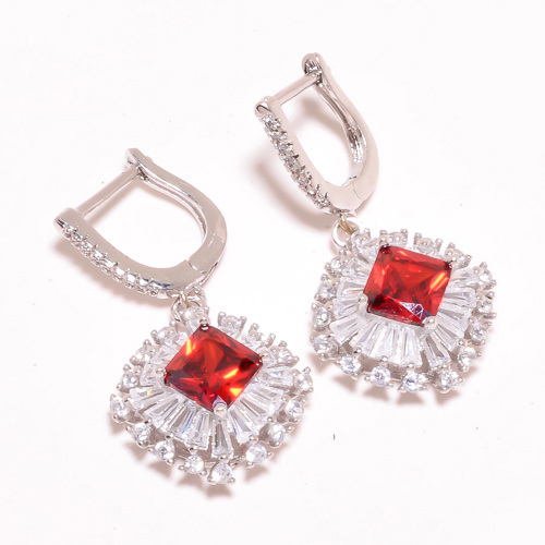 Mozambique Garnet & Topaz 925 Sterling Silver Earring 1.46" M1549